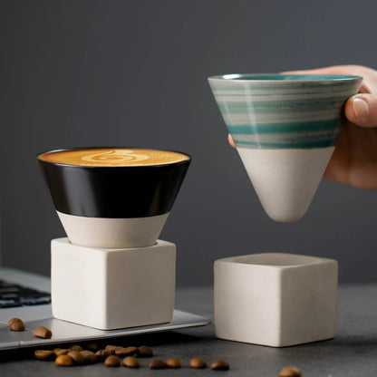 Retro Japanese Triangular Cone Shape Pottery Tea Coffee Cup