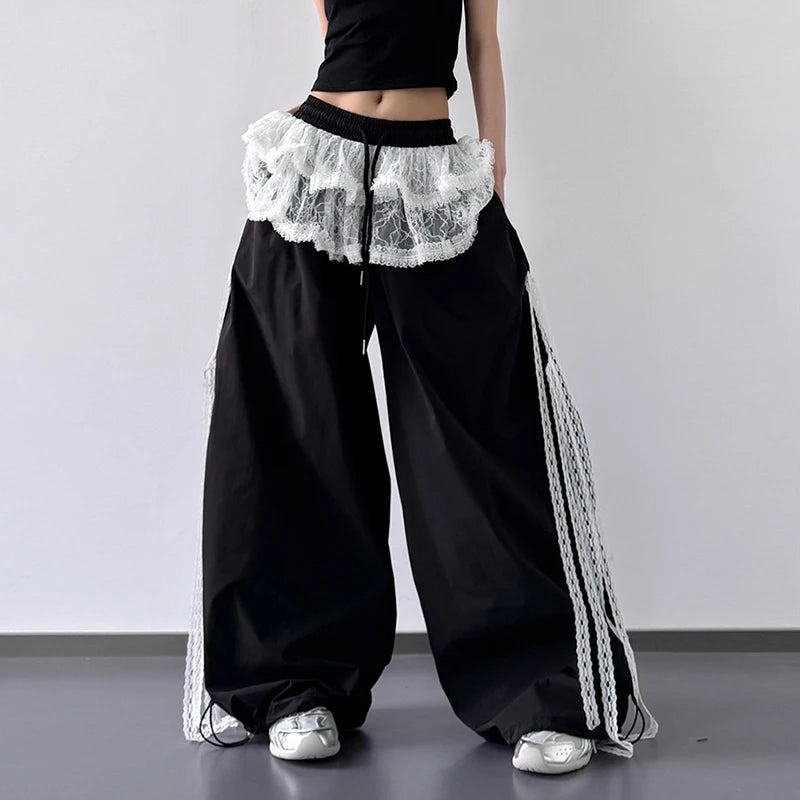 Patchwork Lace Skirt Casual Wide Leg Pants