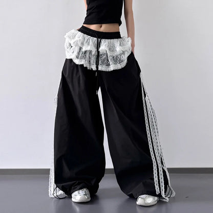 Patchwork Lace Skirt Casual Wide Leg Pants