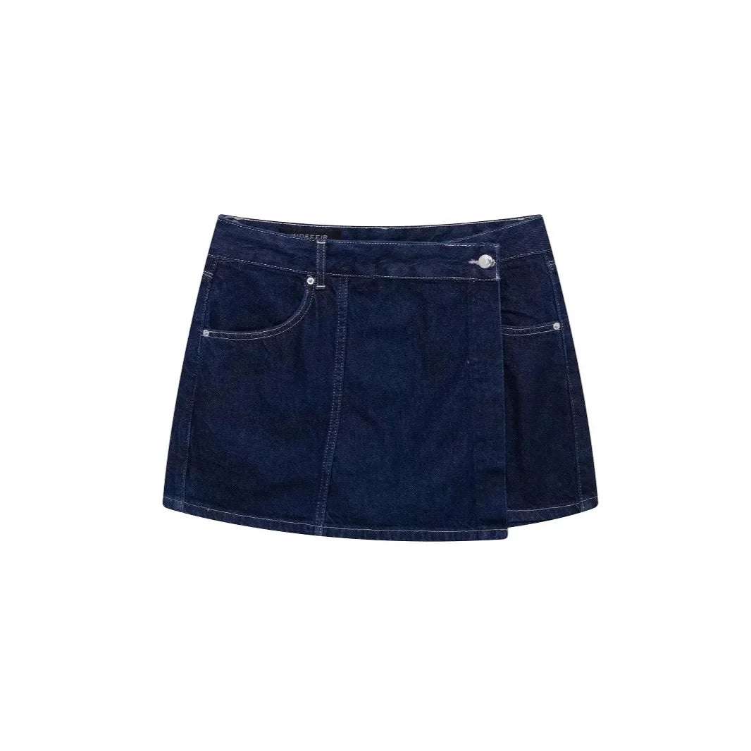 Conjunto de camisa corta de denim + minifalda