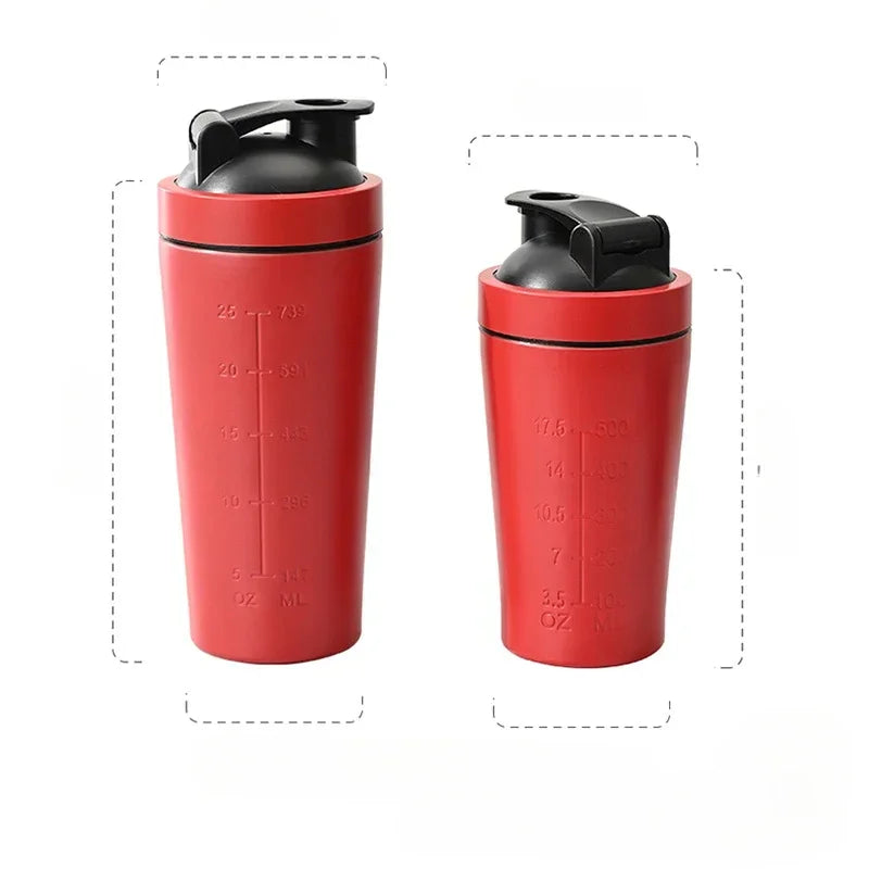 Stainless Steel Protein Powder Shaker Bottle with Steel Ball and Scale