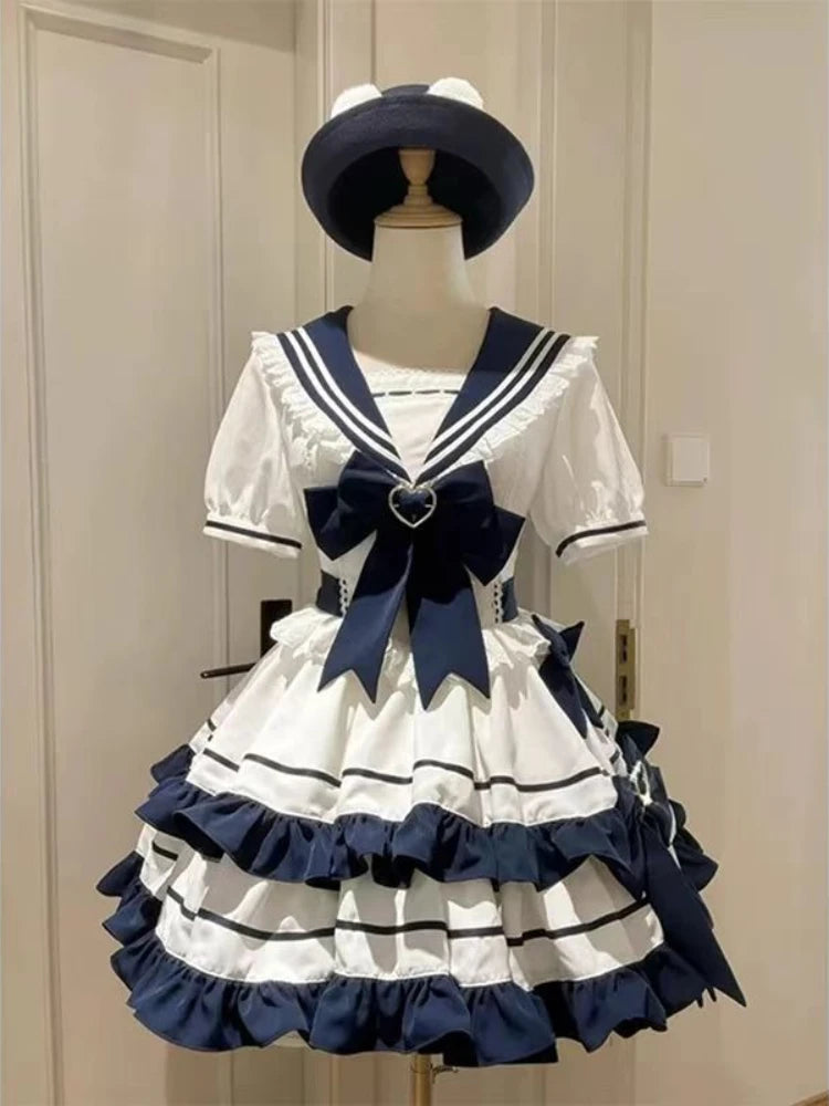 Lace Bow Sailor Collar Dress Set