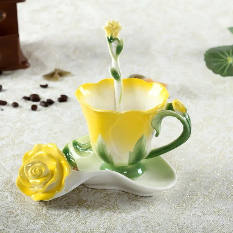 Embossed Ceramic Cup with Saucer