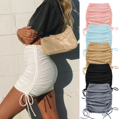 Faldas de Verano para Mujer con Cordones 2022 Hilo de Punto Lateral con Cordón Elástico Corrugado Sexy Cadera Ajustable Casual WSL4321