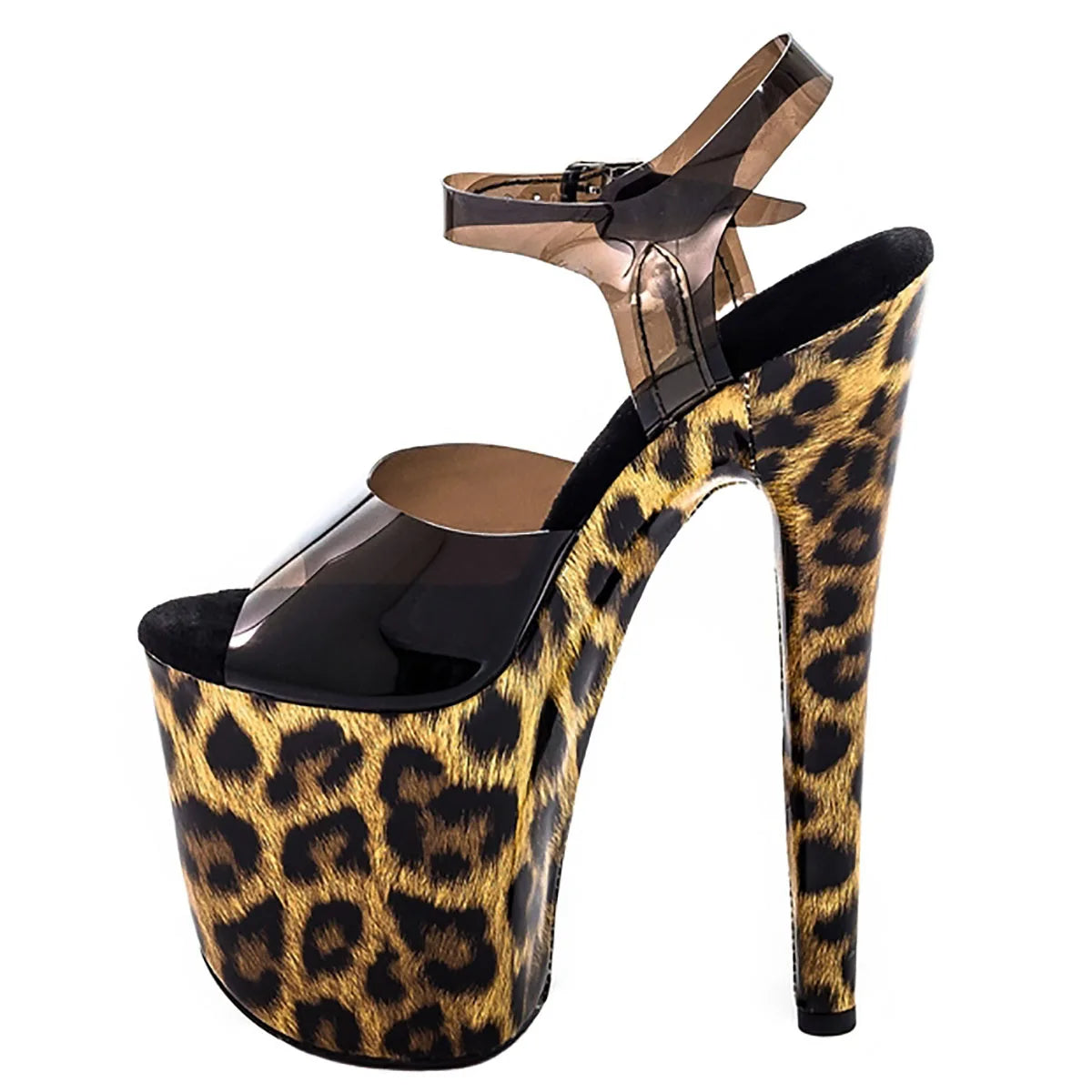 Sandalias de plataforma transparente con puntera abierta y estampado de leopardo