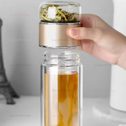 Double-layer glass tea bottle