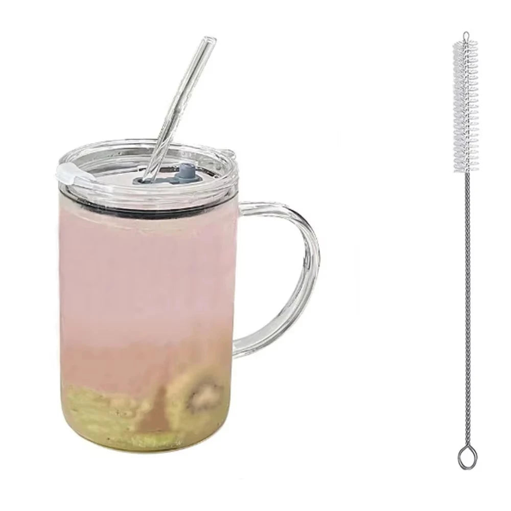 1L Drinking Glass Tumbler With Lid And Straw