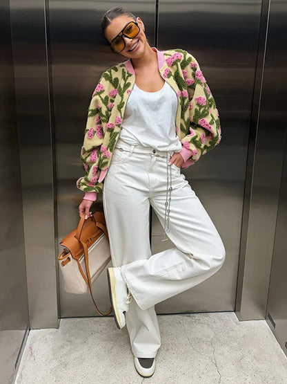 3D Floral Bomber Jacket