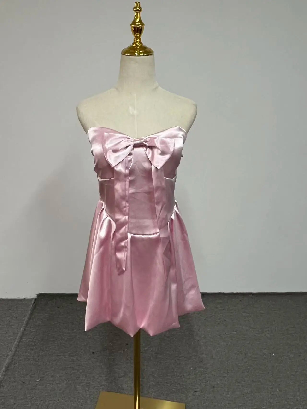 Satin Bow High Waist A-line Mini Strapless Dress