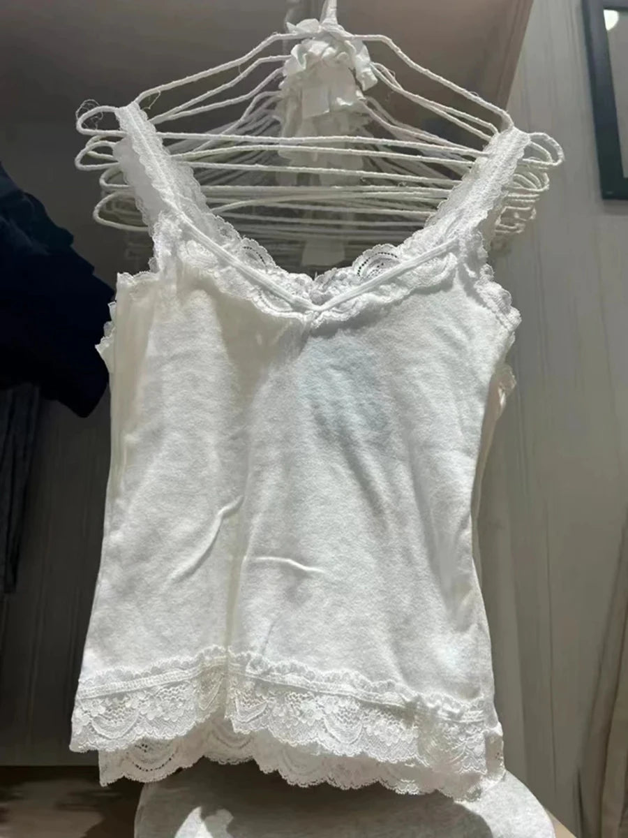 Sweet Lace Patchwork Slim Tank Top