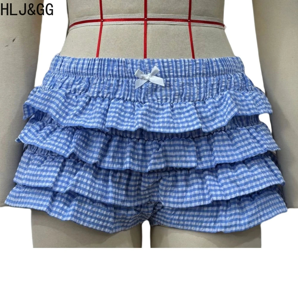 Plaid Print Ruched Shorts Two Piece Set