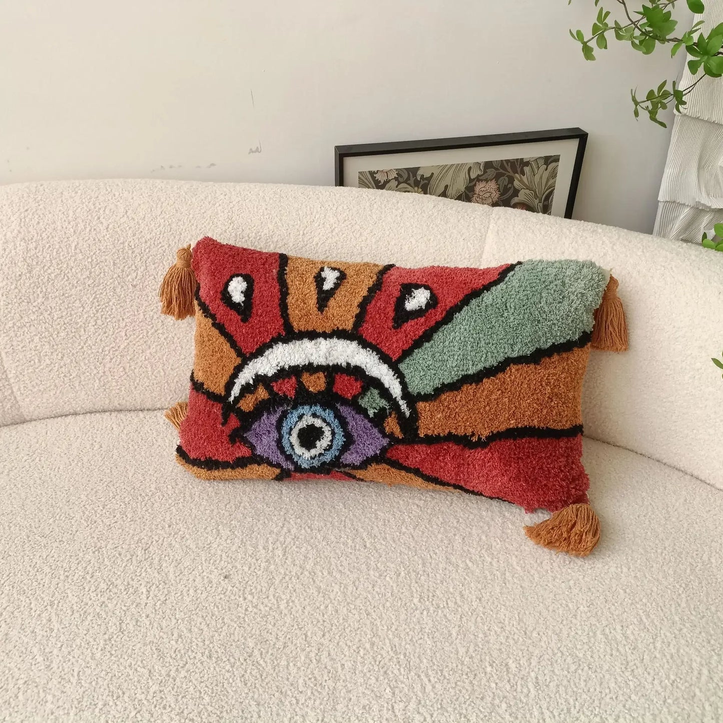 Funda de cojín bordada con ojo