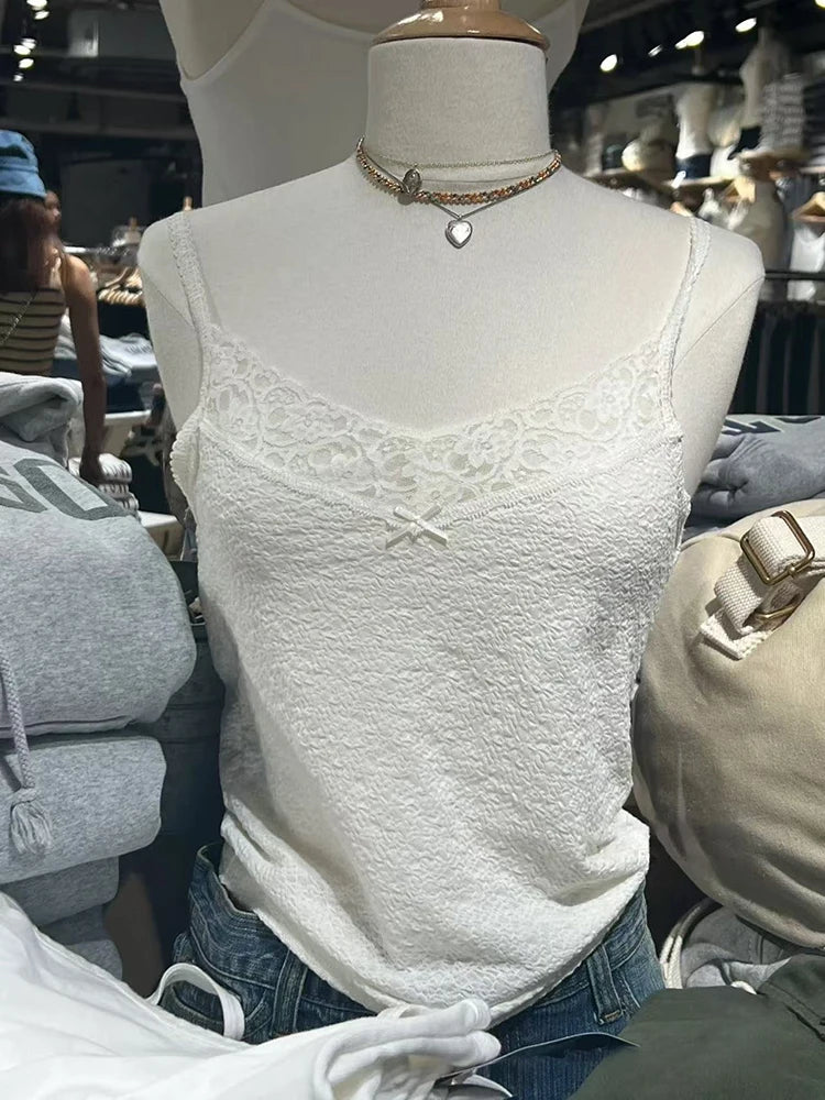 Sweet Lace Patchwork Slim Tank Top