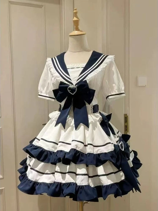 Lace Bow Sailor Collar Dress Set