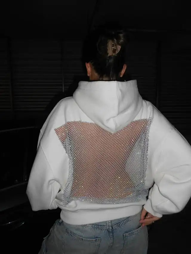 Back hollow Mesh Hoodie