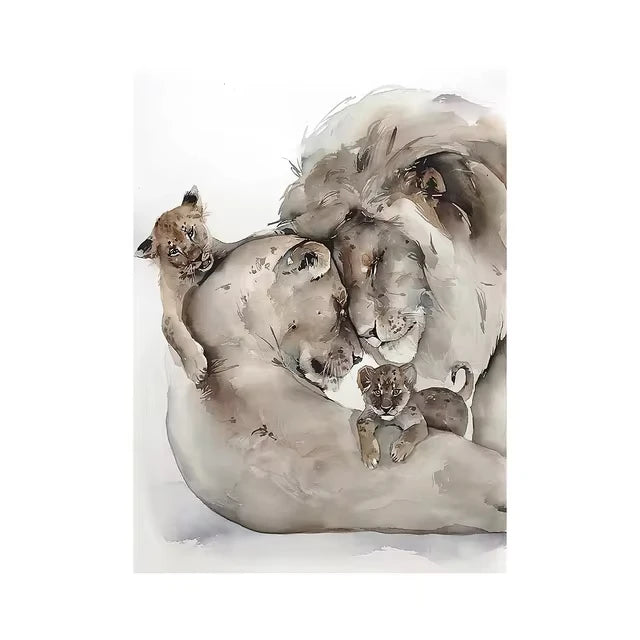 Lion Family Canvas Painting Print
