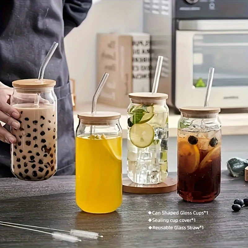 Can-Shaped Glass Cup with Lid & Straw