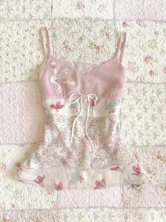Top sin mangas con tirantes, floral y dulce