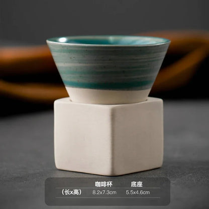 Retro Japanese Triangular Cone Shape Pottery Tea Coffee Cup