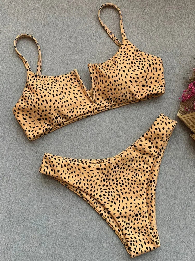 Ribbed Polka Dot Bikini