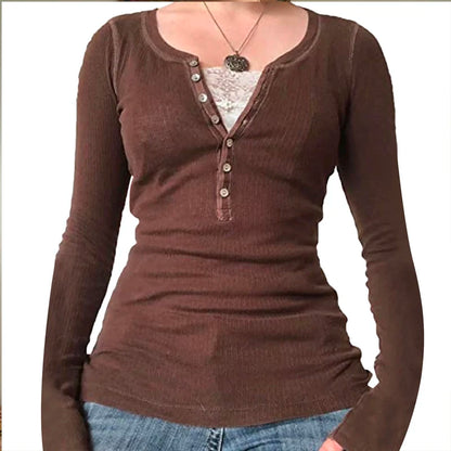Ribbed Knitted Long Sleeve Slim Fit Tees