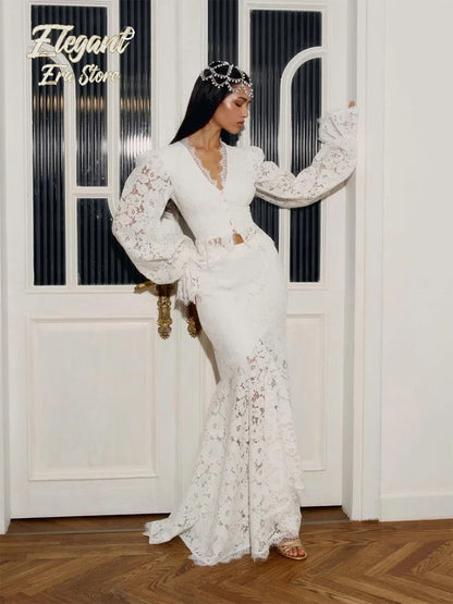 Lace Patchwork Long Skirt Set