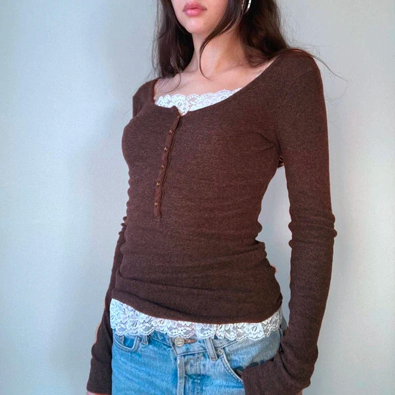 Ribbed Knitted Long Sleeve Slim Fit Tees