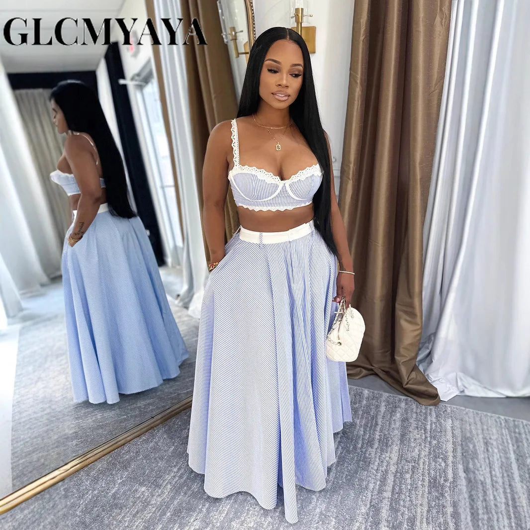 Conjunto de vestido a rayas con retales