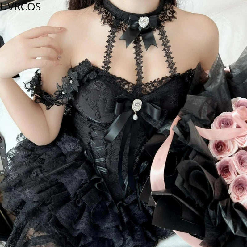 Bow Lace Halter Neck Mini Dress