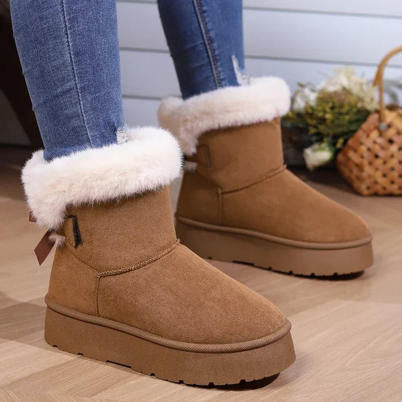 Botas de invierno de piel para mujer, botas de nieve bajas, zapatos de piel cálidos, botas cortas de invierno de moda para mujer, mini-botas exteriores antideslizantes
