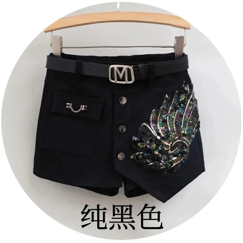 Sequin Denim Short Skirt