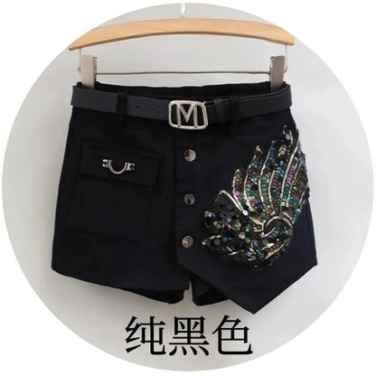 Sequin Denim Short Skirt