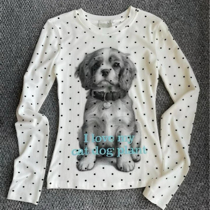 Print Dot Long Sleeve T Shirt