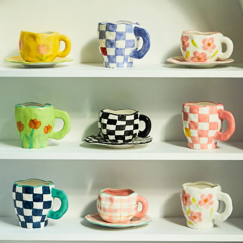 Irregular Hand-painted Flowers Mug