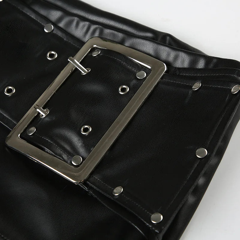 Rivet Buckle Belt Low Waist Leather Shorts