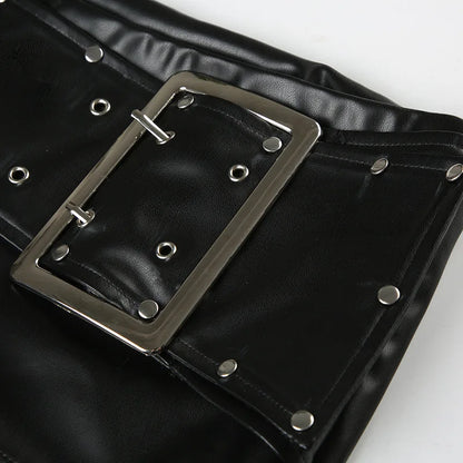 Rivet Buckle Belt Low Waist Leather Shorts