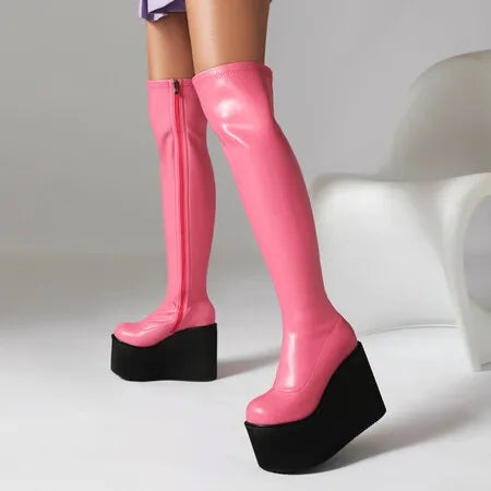 Platform Wedge Over Knee High Boots