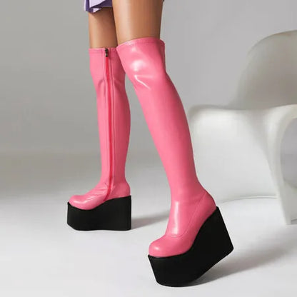 Platform Wedge Over Knee High Boots