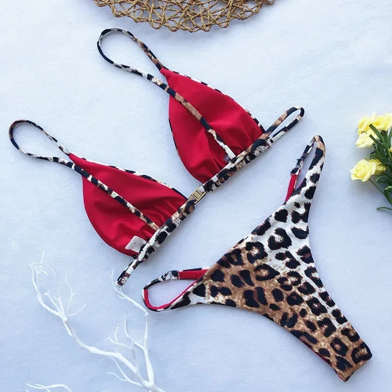 Bikini push-up con vendaje y estampado de leopardo