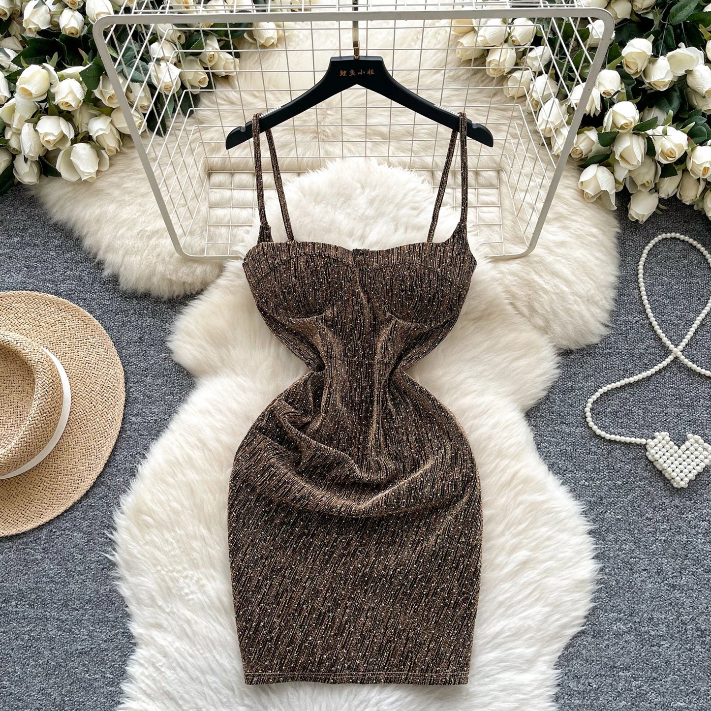 sleeveless glitter Backless Off Shoulder mini dress