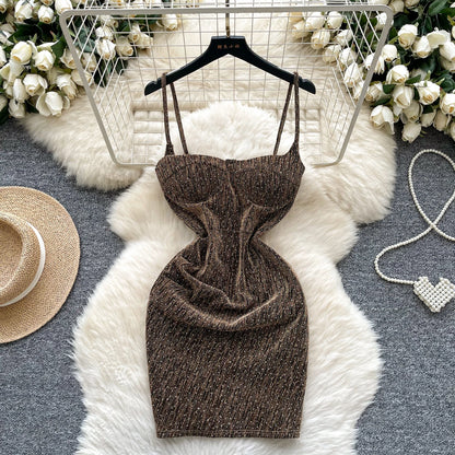 sleeveless glitter Backless Off Shoulder mini dress