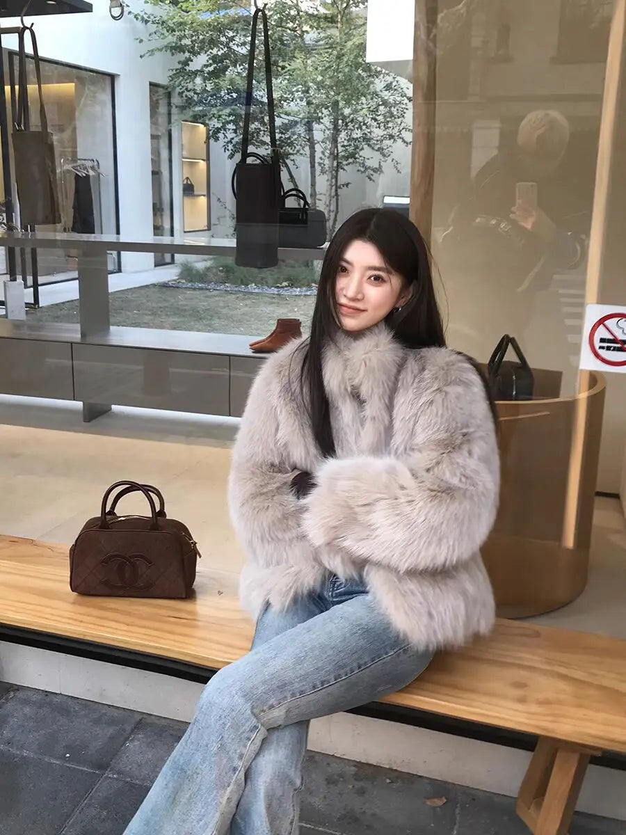 Fur Short Stand Collar Coat