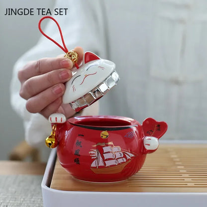 Lucky Cat Ceramic Tea Tin
