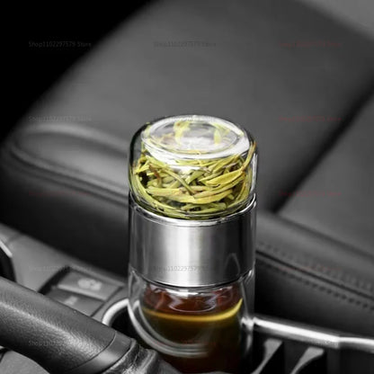 Double-layer glass tea bottle