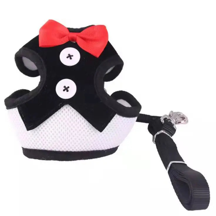 Adjustable Pet Harness with Bow Tie Leash Set