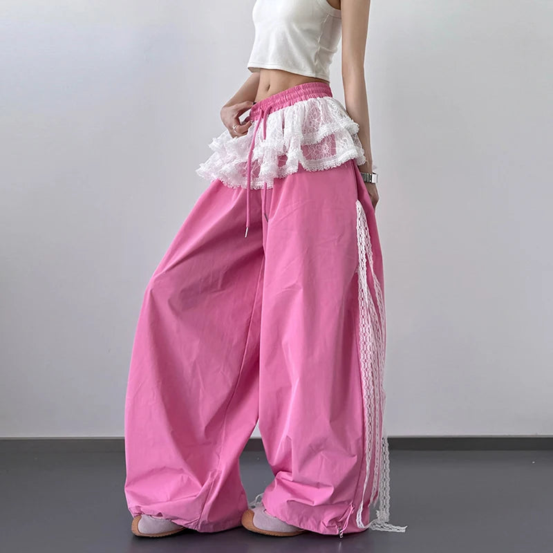 Patchwork Lace Skirt Casual Wide Leg Pants