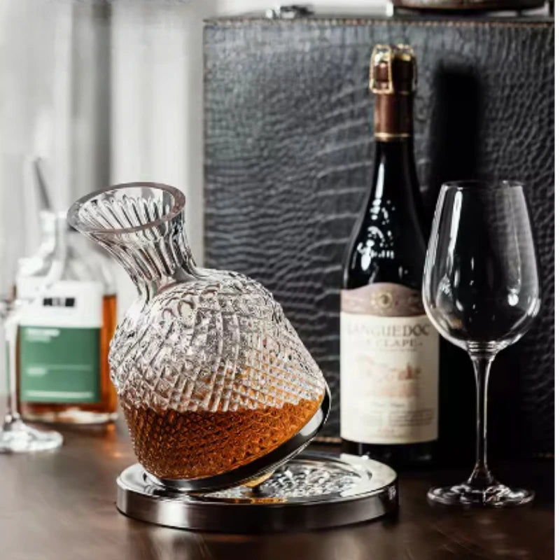 High End Crystal Glass 360 Degree Rotating Decanter Drum