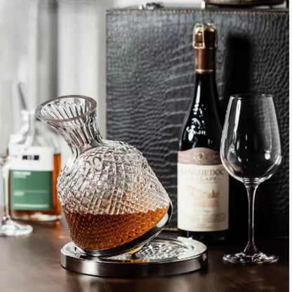 High End Crystal Glass 360 Degree Rotating Decanter Drum