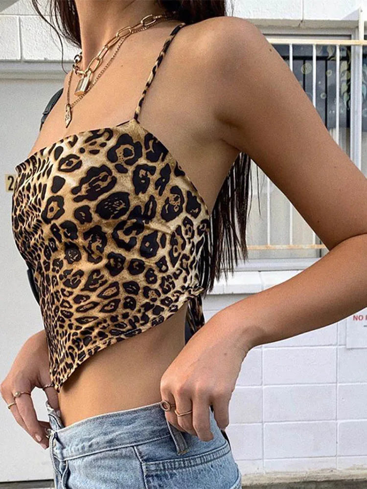 Top sin mangas con estampado de leopardo