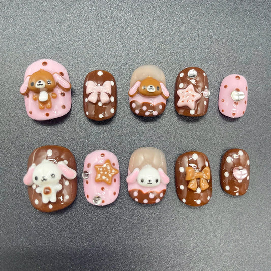 Rabbit Pink Chocolate Color Press On Nails
